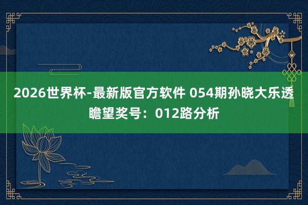 2026世界杯-最新版官方软件 054期孙晓大乐透瞻望奖号:012路分析