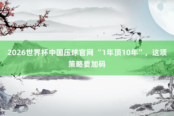 2026世界杯中国压球官网 “1年顶10年”,这项策略要加码