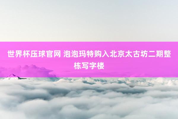 世界杯压球官网 泡泡玛特购入北京太古坊二期整栋写字楼
