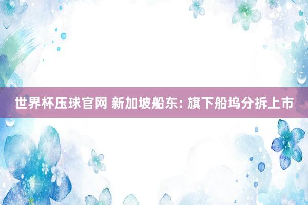 世界杯压球官网 新加坡船东: 旗下船坞分拆上市