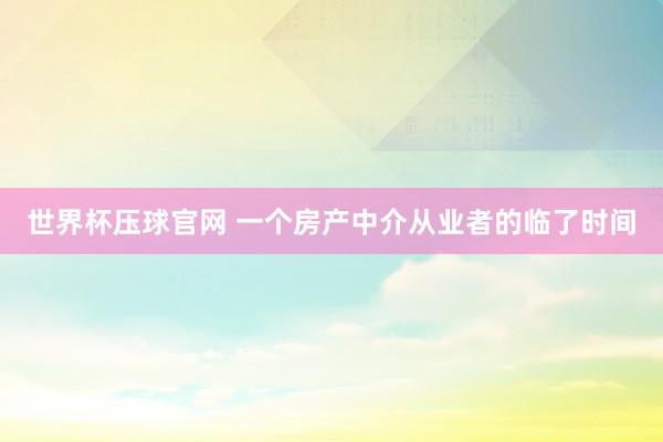 世界杯压球官网 一个房产中介从业者的临了时间