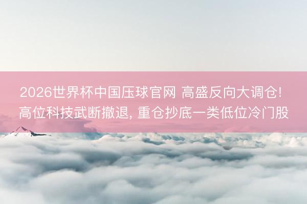 2026世界杯中国压球官网 高盛反向大调仓! 高位科技武断撤退, 重仓抄底一类低位冷门股