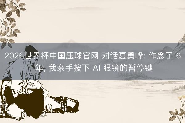 2026世界杯中国压球官网 对话夏勇峰: 作念了 6 年， 我亲手按下 AI 眼镜的暂停键