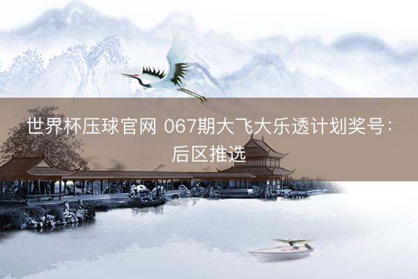 世界杯压球官网 067期大飞大乐透计划奖号:后区推选